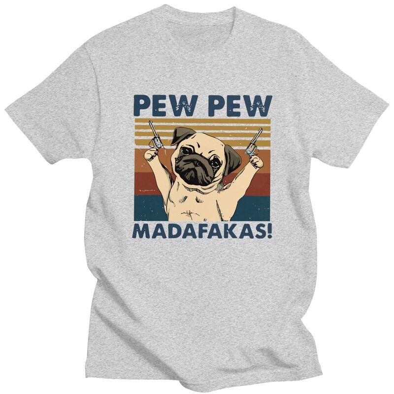 Мужская футболка с принтом мопса Pew Pew Madafakas, короткий рукав, хлопок, футболка для отдыха, одежда