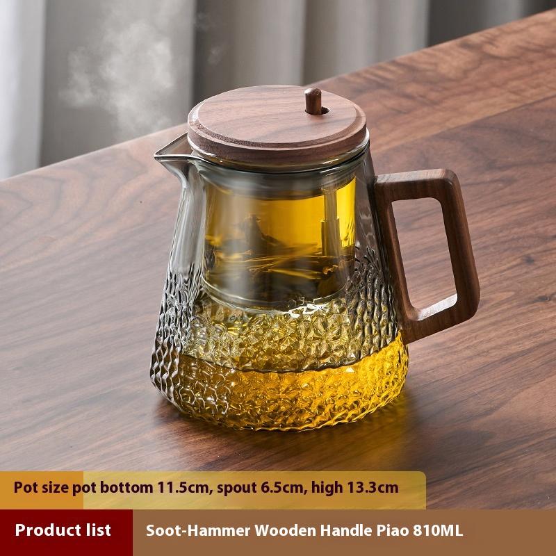 GIANXI 590ML Magnetic Lid Wooden Handle Teapot For Tea Transparent Tea Infuser Teapot Separation Filter Puer Tea Brewing Kettle