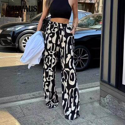 Женские летние новые повседневные эластичные длинные брюки с высокой талией и принтом