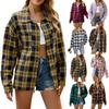 Women's Fashionable Wide Plaid Long Sleeved Loose Button Pocket Shirt Jacket