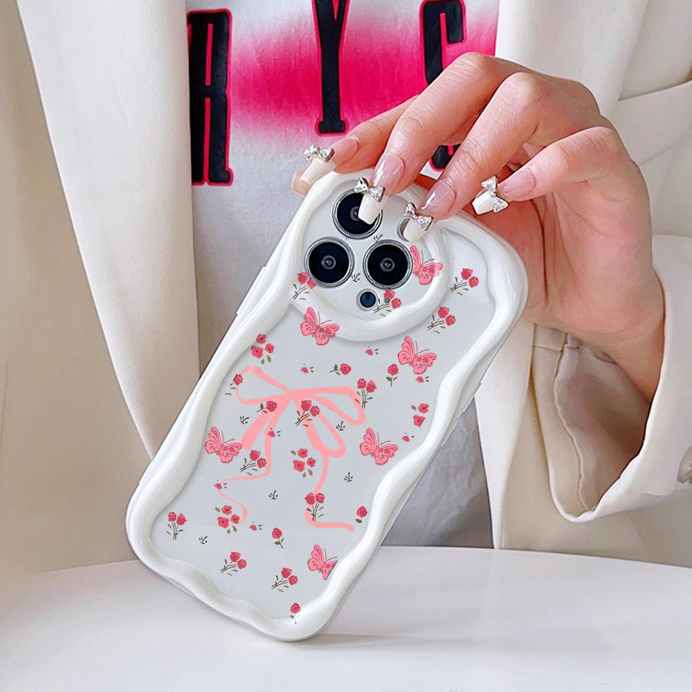 Cartoon Pattern Cream Texture Casing Wavy Edge Soft Silicone Cover Phone Case for IPhone Samsung Huawei Honor Xiaomi Redmi Infinix Tecno