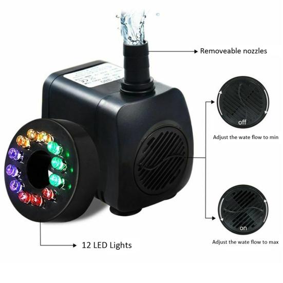15W 800L/H 12LED Mini Fish Tank Aquarium Ponds Submersible Fountain Water Pump