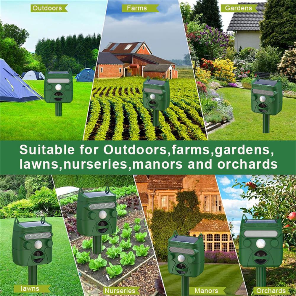 Ультразвуковой отпугиватель животных на солнечной энергии для использования на открытом воздухе с датчиком движения и светодиодной подсветкой