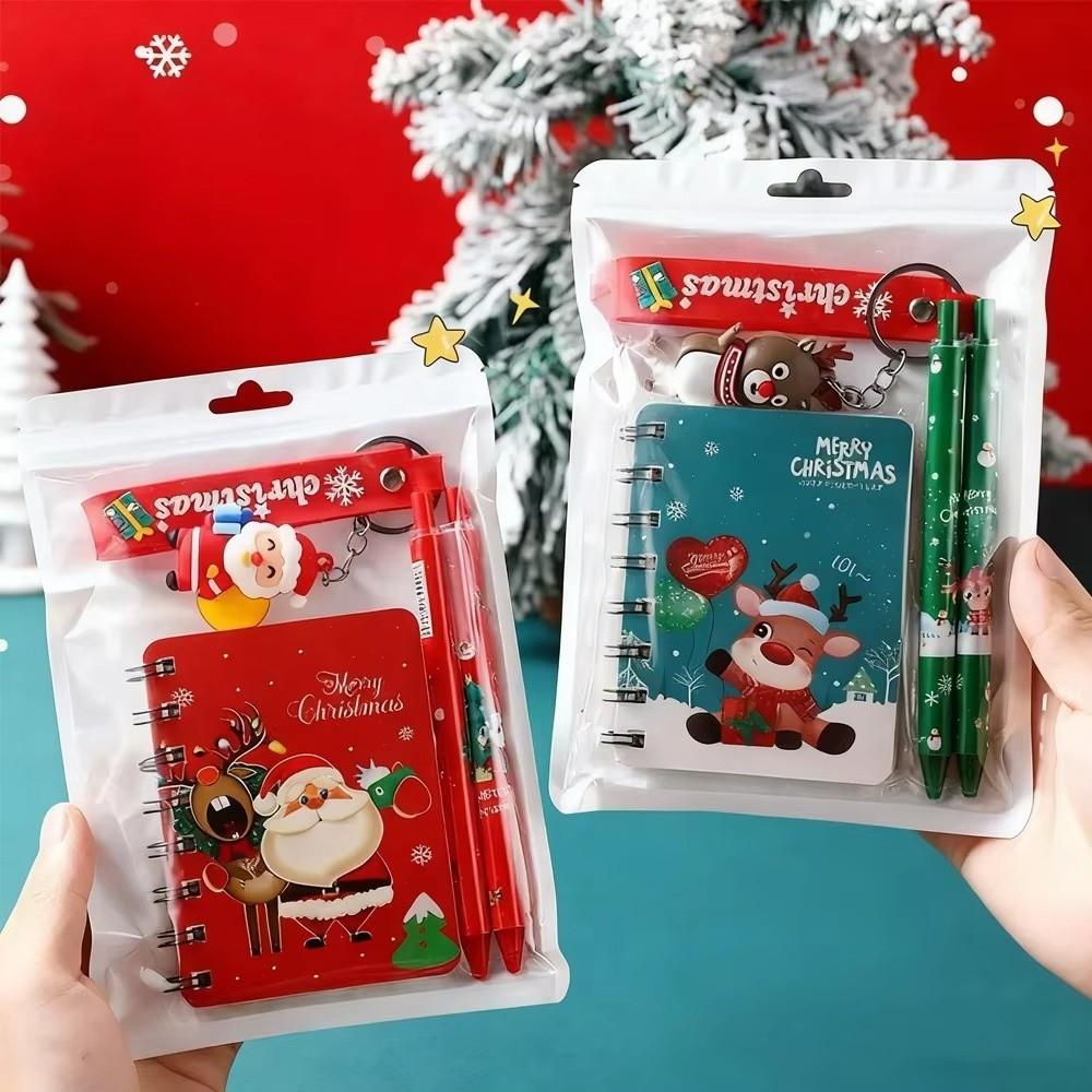 Decorative Keychain Holiday Gift Set 3-in-1 Festive Stationery Kit Notebook Pen Set Xmas Gift