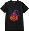 Halloween Pumpkin Witch Hat Bats Graphic T-shirt