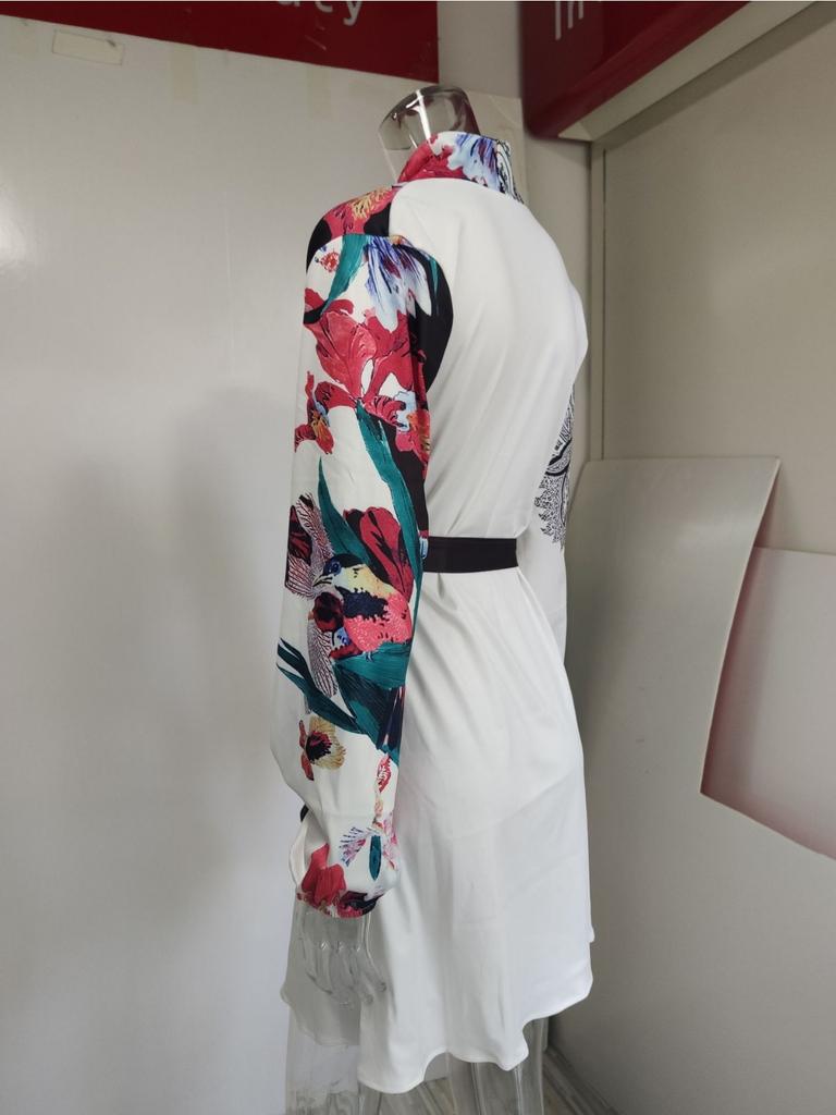 LaAe Up Принт Мини-платье Женская Мода V-образный вырез Длинный рукав Платья для женщин Офисное Элегантное А-силуэтное Платье Красное