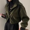 Short Solid Pockets Jackets Coats Women Korean Style Stand Collar Jacket Coat Casual Comfortable Loose Wool Autumn Winter