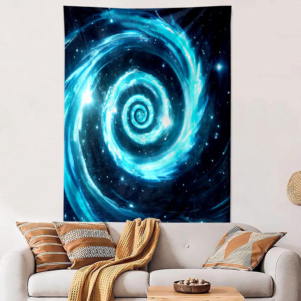 "Galaxy Spiral in Blue Glow" Patterned Tapestry Decorative Wall Hanging, Home Bedroom Living Room Decor