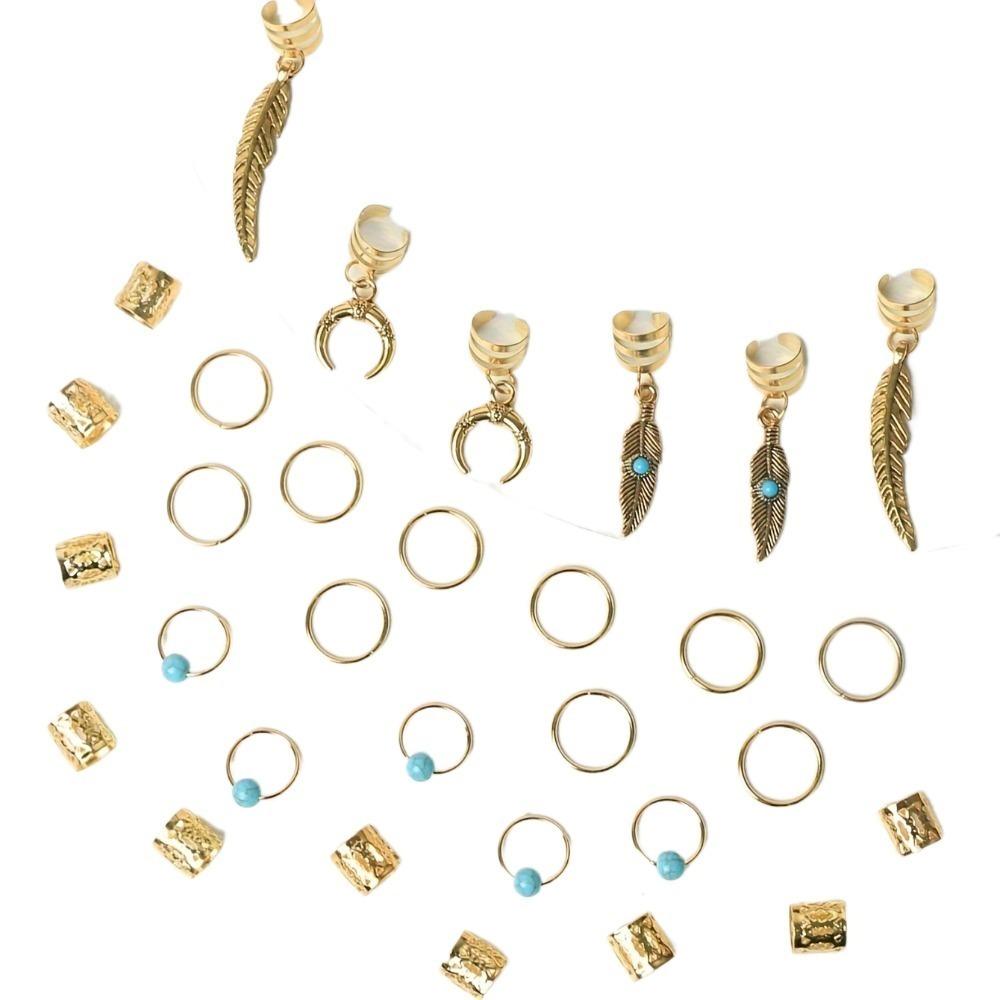 31pcs Dread Locks Hollow Out Hair Ring Hair Braiding Hair Braid Tubes Dreadlocks Beads Decor