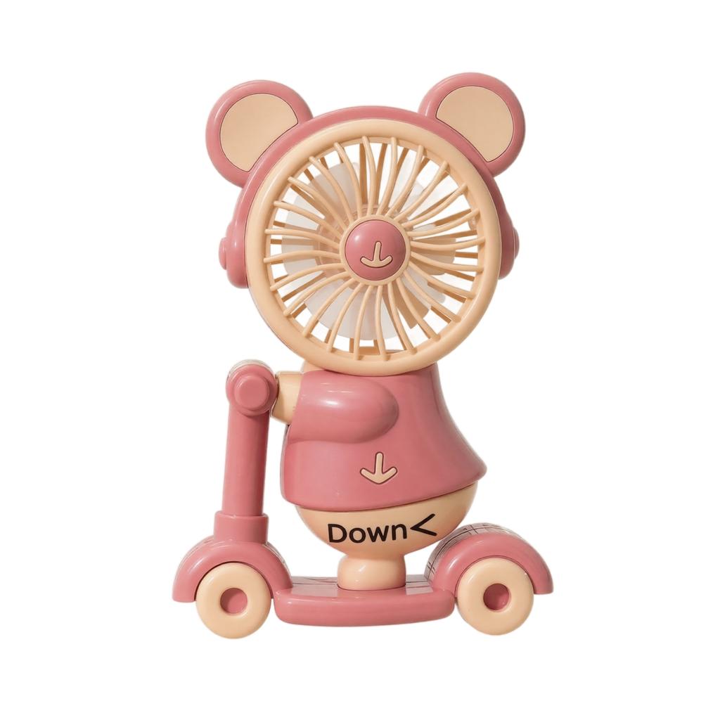 Portable Cartoon Bear Shaped Fan with Rechargeable Battery USB Powered Mini Desk Fan with Adjustable Speed for Home Office Travel