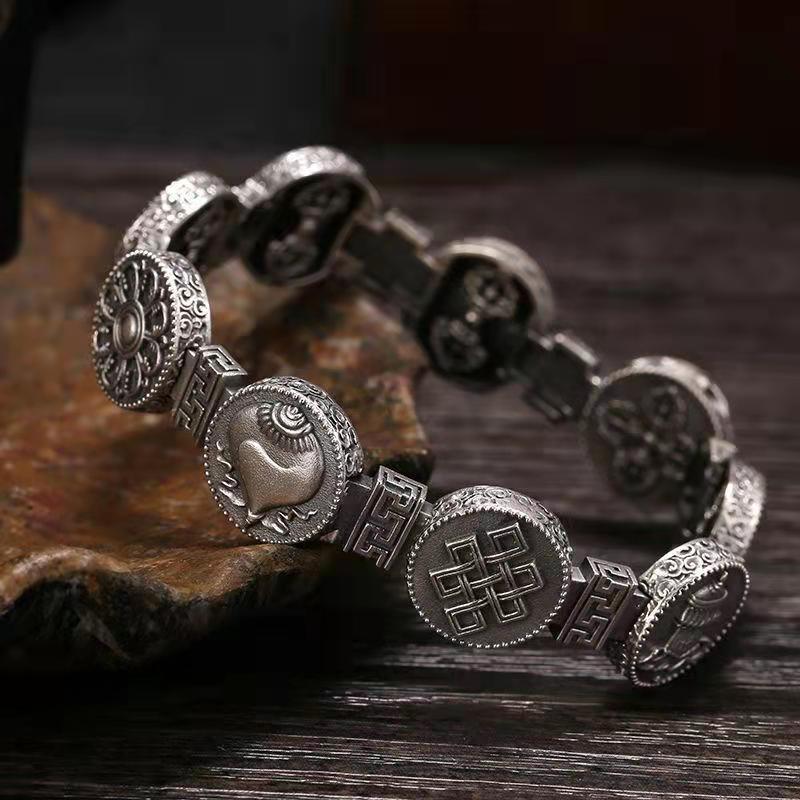 New Retro National Tide National Style Buddhist Eight Treasures Retro Bracelet Men's Six-character Mantra Vajra Accessories