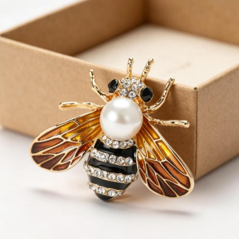 Fashion Enamel Honey Bee Brooch Shiny Rhinestone Faux Pearl Durable Alloy Pin for Coat Dress Scarf Gift for Girls