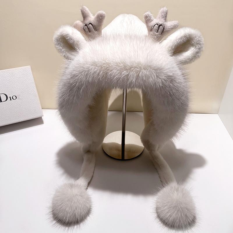 Рога плюшевые симпатичные шапки женские зимние утолщенные плюшевые теплые для езды на велосипеде холодные комки шерсти защита ушей с капюшоном