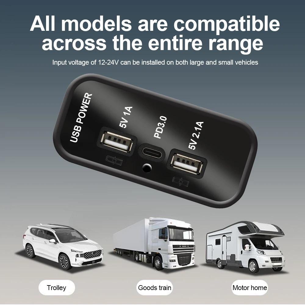 3 порта 12 В USB-выход, PD3.0 Type C, QC 3.0 USB A и 2,4 А USB A адаптер-розетка для быстрой зарядки для автомобиля, мотоцикла, морского транспорта, грузовика