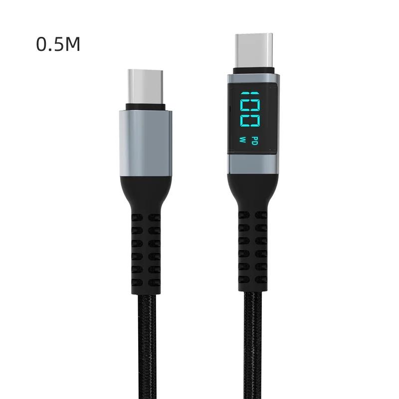 LED Display 100W USB Type C To USB C Cable 0.5/1.5/2m For Huawei IPad Samsung Fast Charging Charger Cable