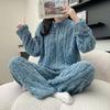 Fall Winter Padded Ladies Casual Elastic Striped Comfortable Homewear 2PCS/Set Thickened Warm Fashion Coral Velvet Pajamas