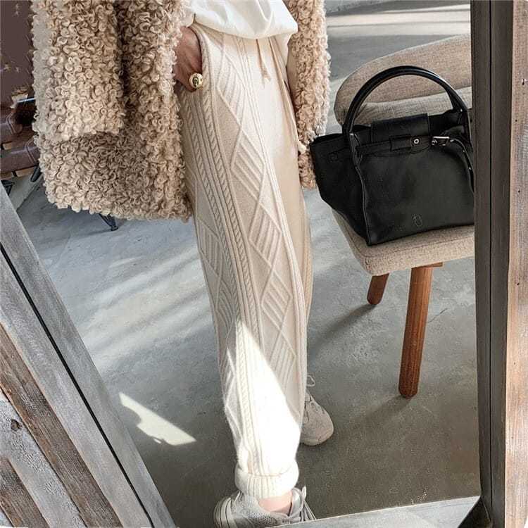 Свободные брюки, женские модные тенденции, корейские трикотажные однотонные шаровары в полоску