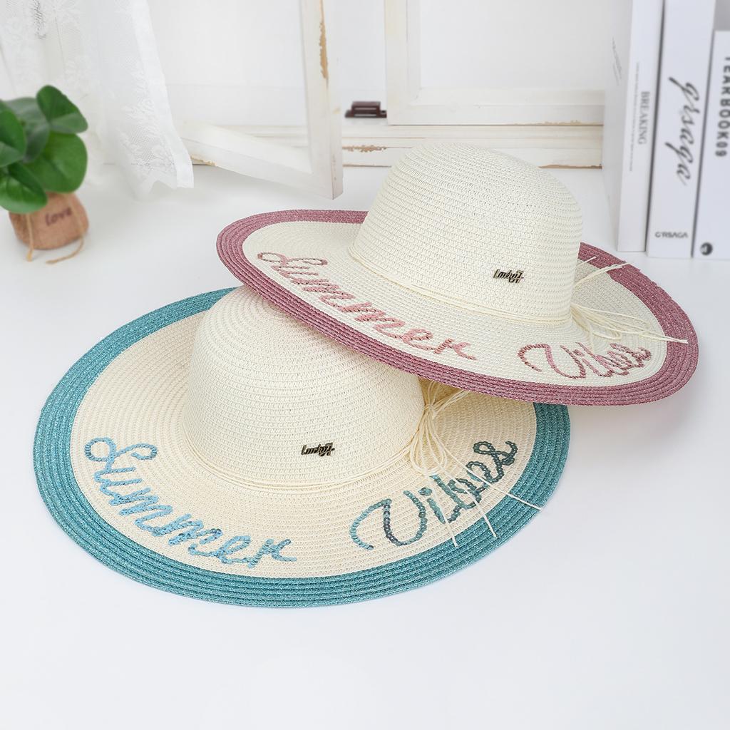 Beach hat women's summer sun hat big eaves hat embroidered sequins beach straw hat summer sun hat