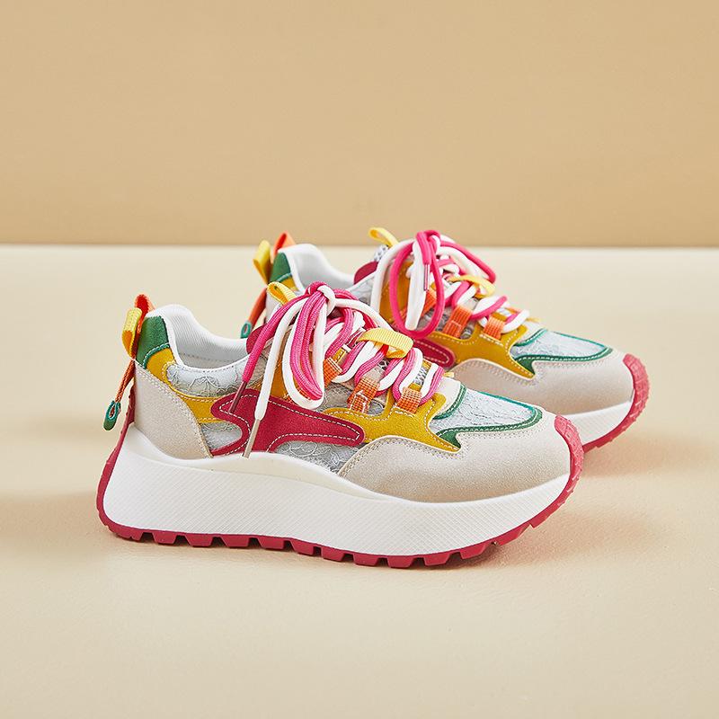 Весенние дышащие сетчатые кроссовки на толстой подошве для женщин, повседневная спортивная обувь на шнуровке, удобные женские кроссовки для активного отдыха