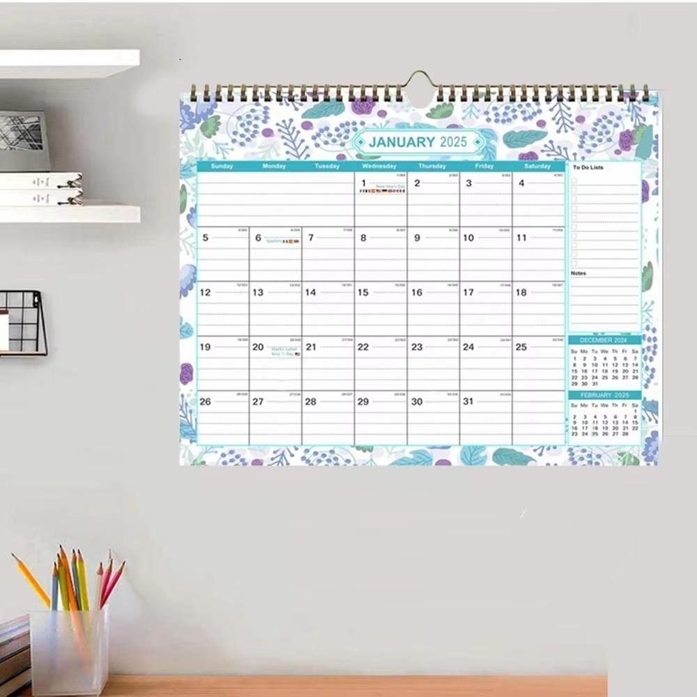 Настенный календарь 2025 года, 18 ежемесячных подвесных календарей, портативный настенный планировщик для домашнего офиса