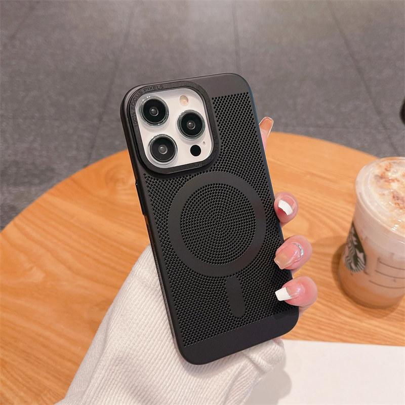 Metal Lens Protection Breathable Mesh Magnetic Magsafe Wireless Charging Hard Phone Case For iPhone 11 12 13 14 15 16 Pro Max Cover