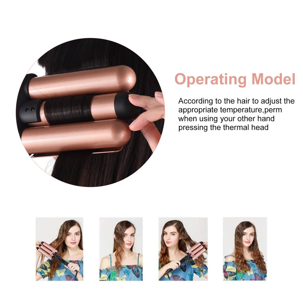 Pretfy Hair Curling Iron 3-Barrel 32mm Hair Waver Hair Curler Temperature Adjustable LCD Temp