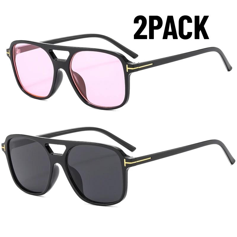 1/2PACK Classic Oversized Men Sunglasses Vintage Retro Double Bridges Women Glasses UV400 Outdoor Sports