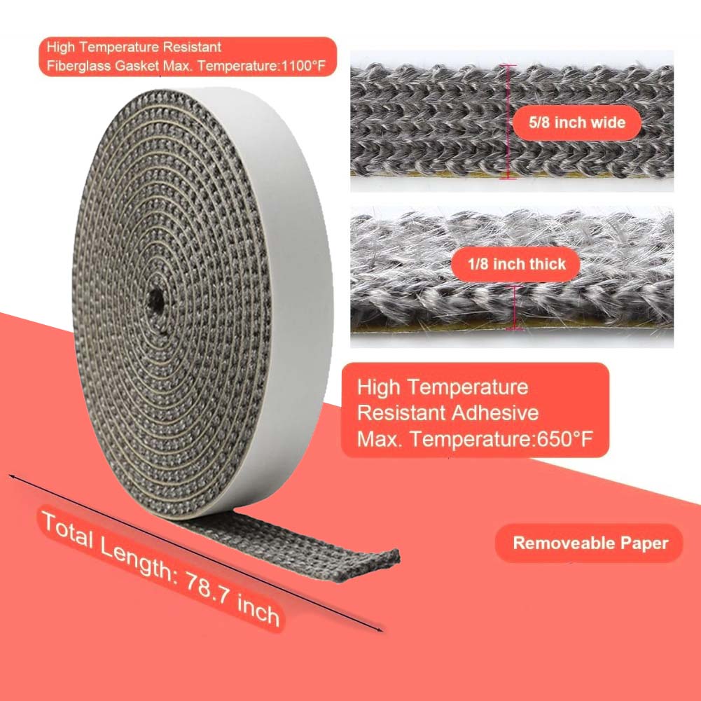 Heat Resistant Gasket Rope Kit 3 Pieces for Wood Stove Seal Fiberglass Rope and Flat Tape for Optimal Insulation