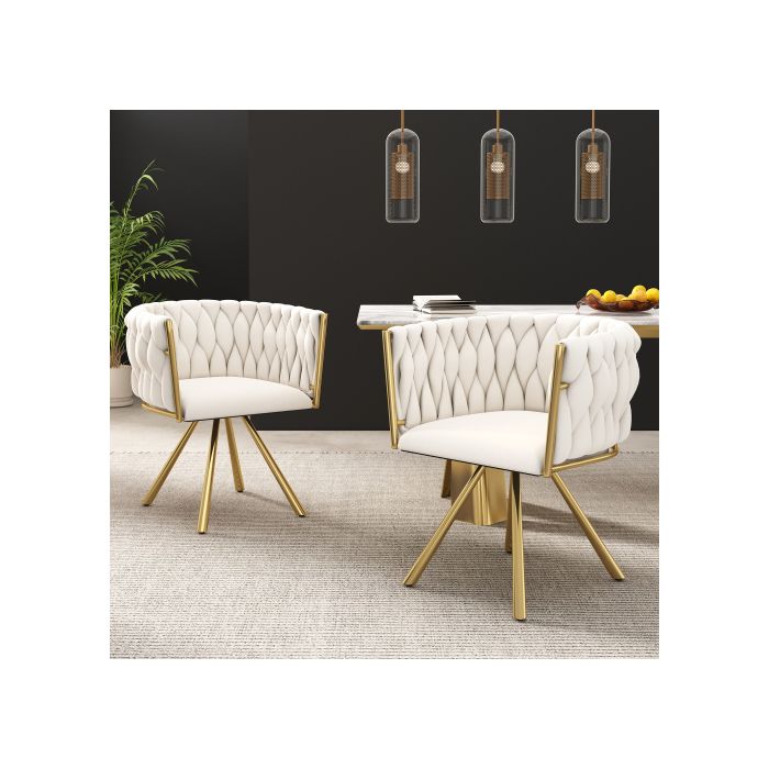 Chaise de salle à manger - MUVOE - Ensemble de 6 - Velours beige - Pieds en métal - Design ergonomique