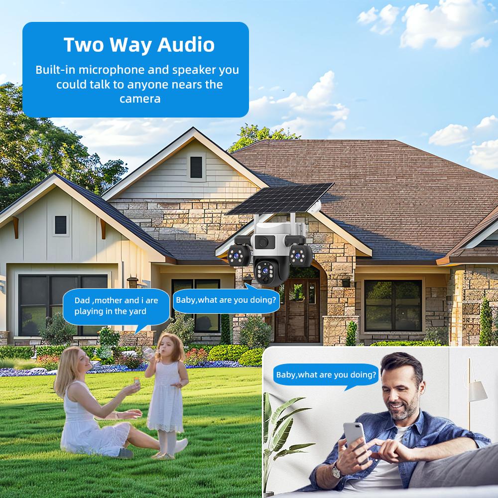 V380 Pro WiFi Солнечная Камера Уличная Тройная Линза PIR Детекция Человека Ночное Видение PTZ Беспроводные IP Камеры CCTV Защита Безопасности
