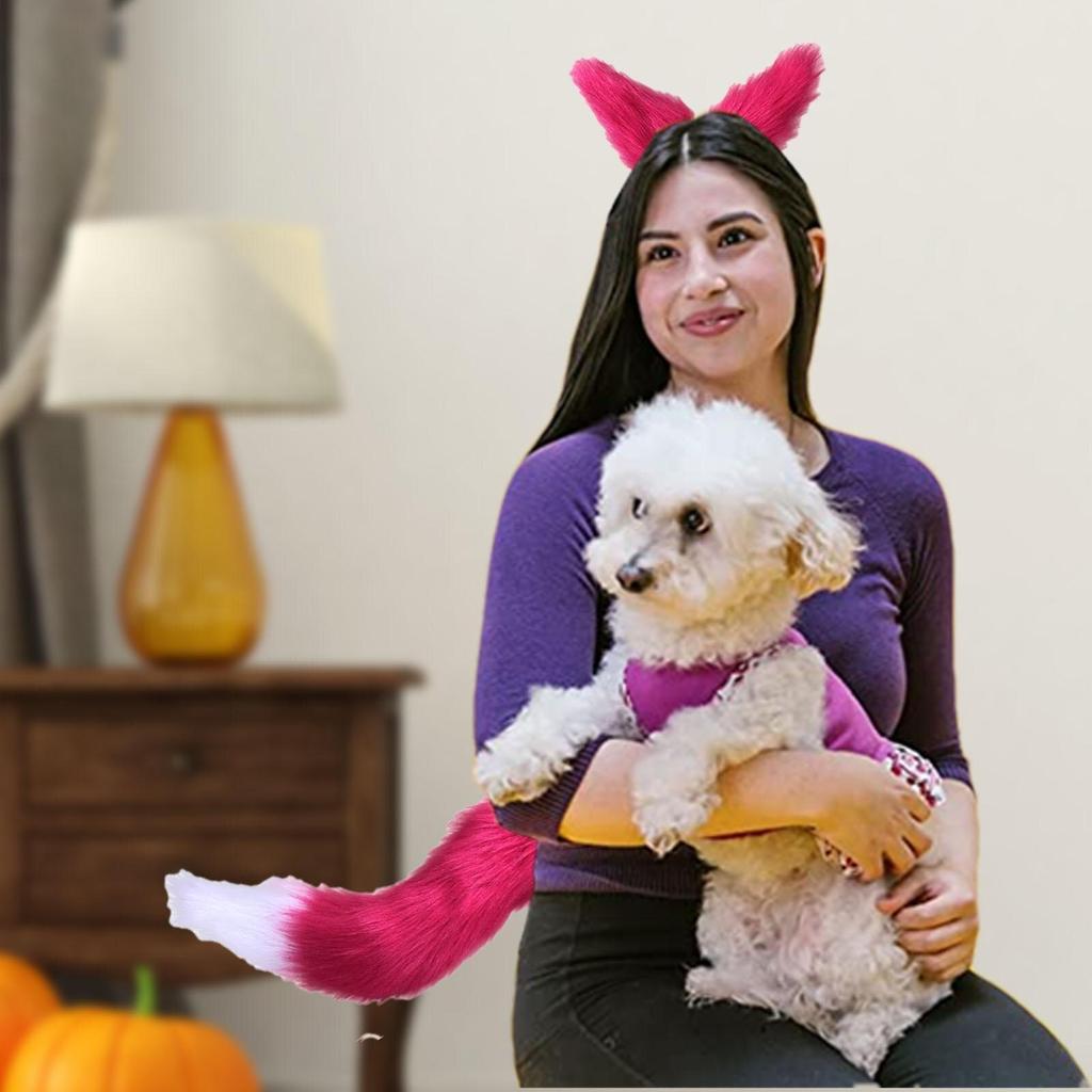 Уши из искусственного меха, хвост, кошачьи уши и хвост, комплект с ушками и хвостом для взрослых и детей, нарядный карнавальный костюм на Хэллоуин