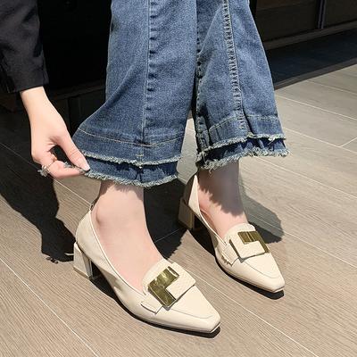 Модные женские туфли на толстом каблуке Летние туфли на высоком каблуке с острым носком из кожи Модные элегантные туфли на каблуке и платформе для работы Туфли-лодочки