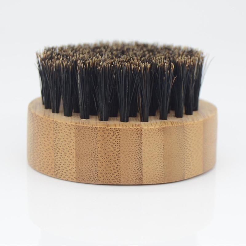 Round Handle Beard & Mustache Brush Hair Boar Bristle Beard Brush Massage Comb Men Beard Grooming Tool