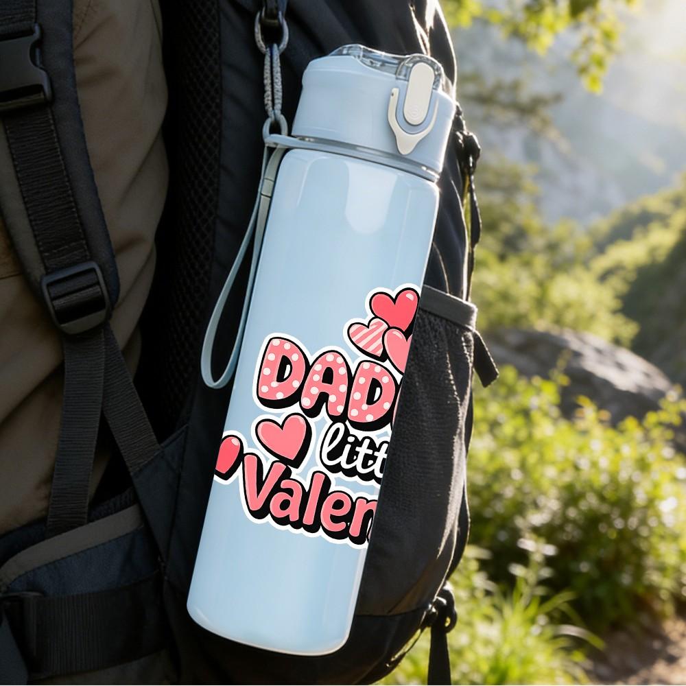 1PC Daddys Little Valentine Heart Print 750ml Color Plastic Sports Water Bottle Leakproof Flip Straw Lid Suitable for Sports Office Home Use