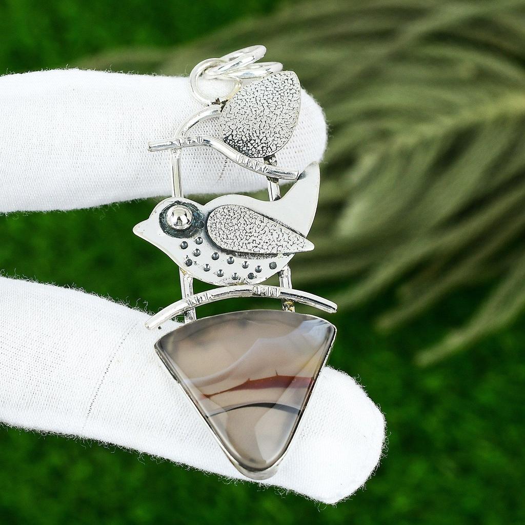 Natural Montana Agate Gemstone Jewelry 925 Sterling Silver Pendant For Girls