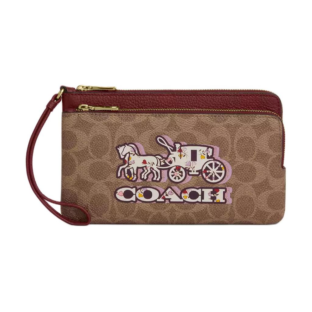 Coach Кошелек женский с принтом "Лошадь и карета", на молнии, из покрытого холста, цвет: Коричневый/Черный Вишневый, артикул: CX590-IMXGY