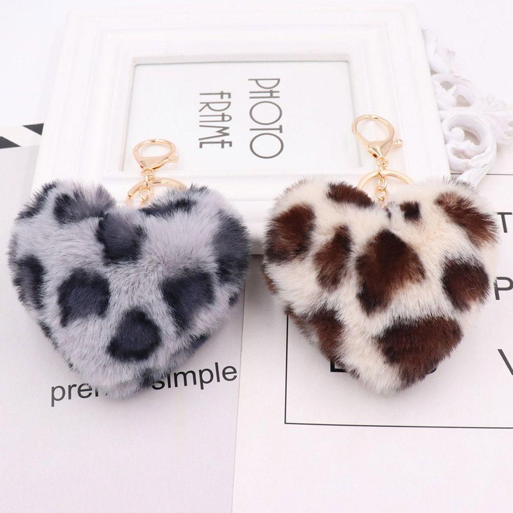 2Pcs Leopard Pattern Plush Keychain Multicolor Keyring Adorable Peach Heart Pendant Keychain  Key