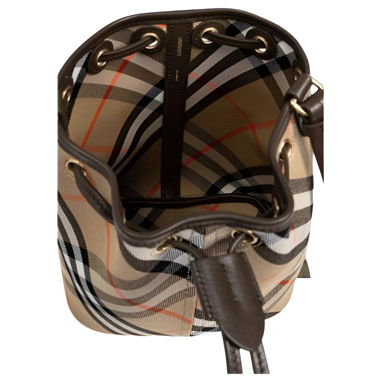 Burberry Gold Metal Trim Cotton Bucket Shoulder Bag Women Shoulder Bag Brown 80938041