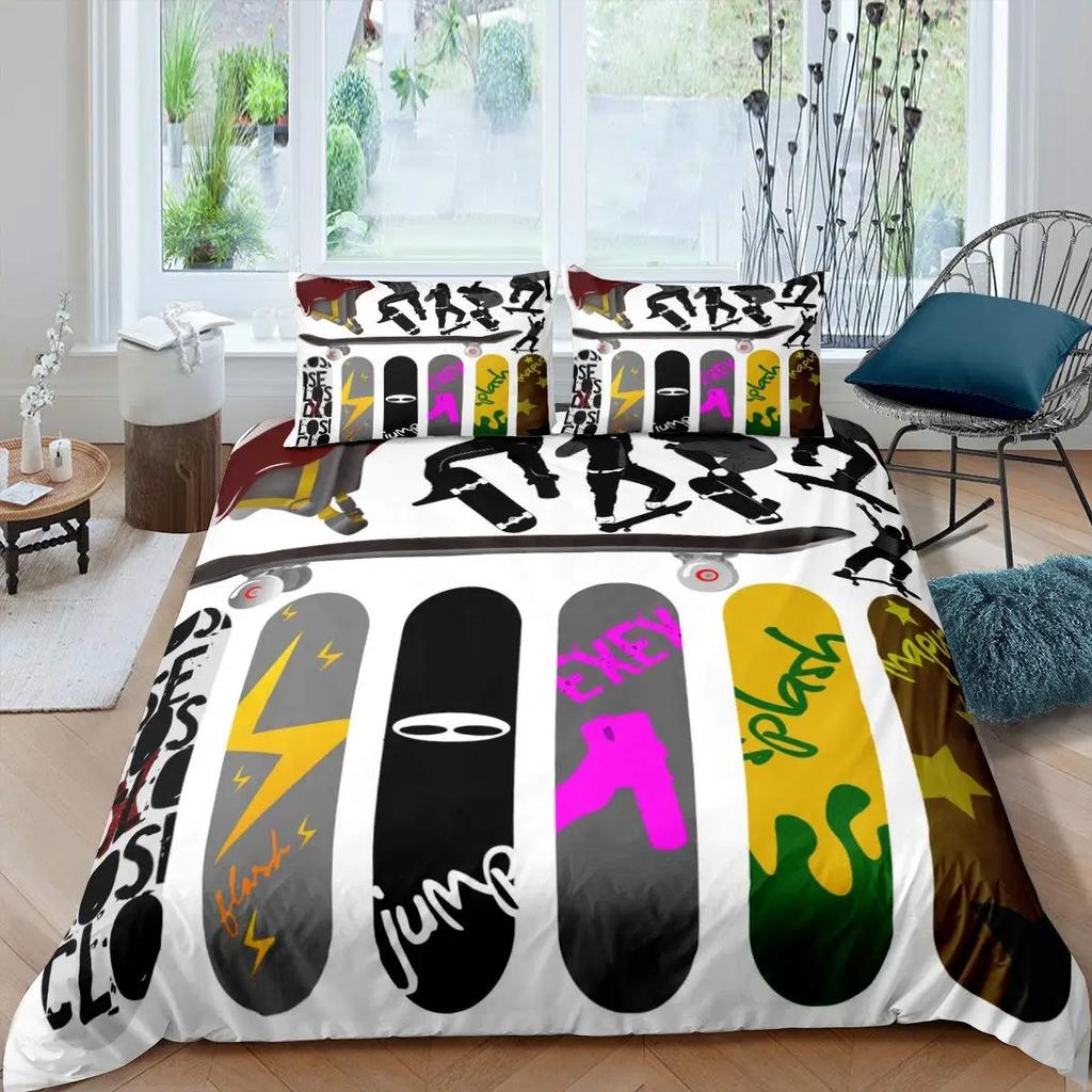 Подростковый пододеяльник для скейтборда, пододеяльники в стиле хипстерского граффити для мальчиков, детский крутой комплект постельного белья на тему экстремальных видов спорта