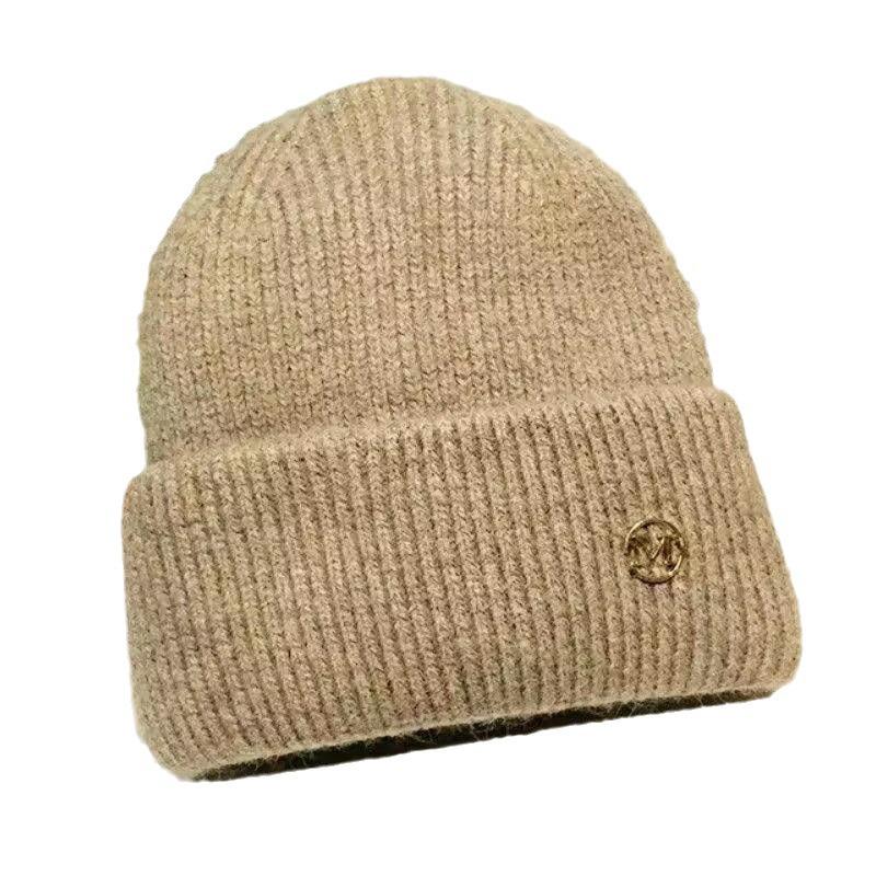 Зимняя вязаная шерстяная шапка 2024 года с бархатной подкладкой — теплые, модные и универсальные наушники для большой окружности головы