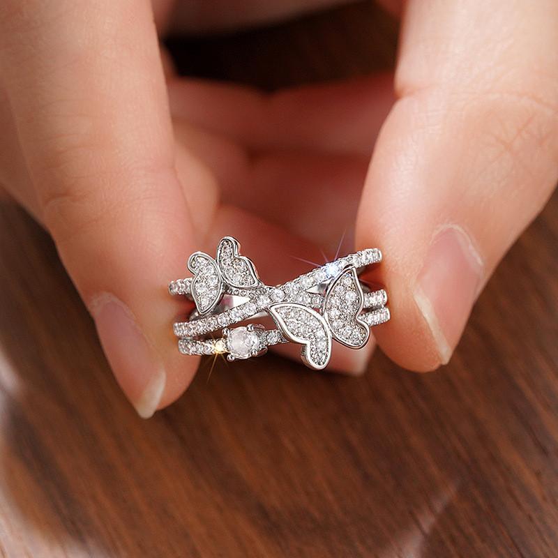 Кольца-бабочки из стерлингового серебра для женщин, роскошные яркие циркониевые женские эстетические аксессуары для пальцев