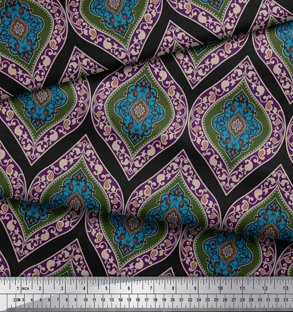 Soimoi Черная полиэфирная креповая ткань Бесшовная ткань с дамасским принтом по метрам 42 дюйма