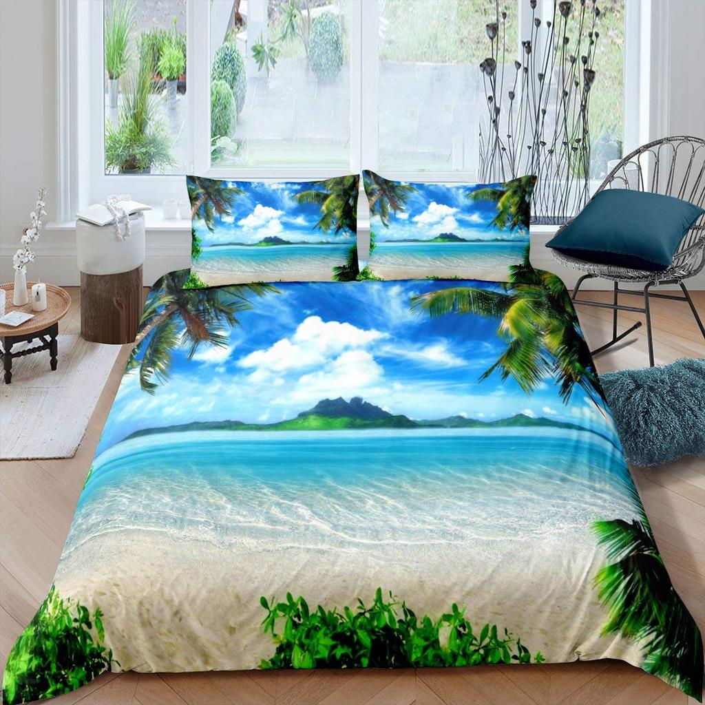 Beach Comforter Cover, Coastal Duvet Covers Queen,Teen Girls Boys Starfish Decor Microfiber Quilt Cover, Beach Themed Bedding