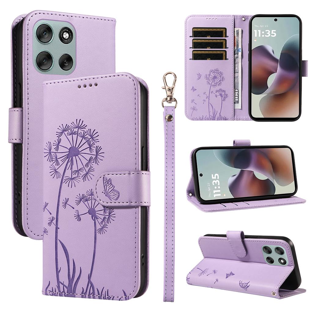For Motorola Moto G56 5G Leather Wallet Case with Strap Dandelion Imprint Phone Stand Cover