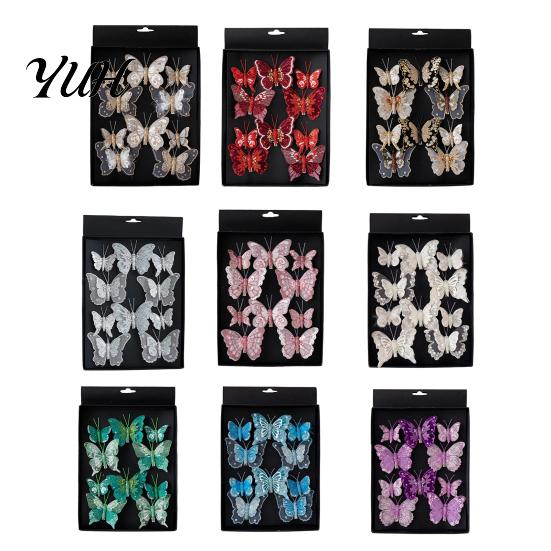 Wedding Holiday Butterfly Decor 1 Set Glitter Christmas Ornament, Double Layer Sequins Artificial for Hanging Tree, Festive Home Decoration