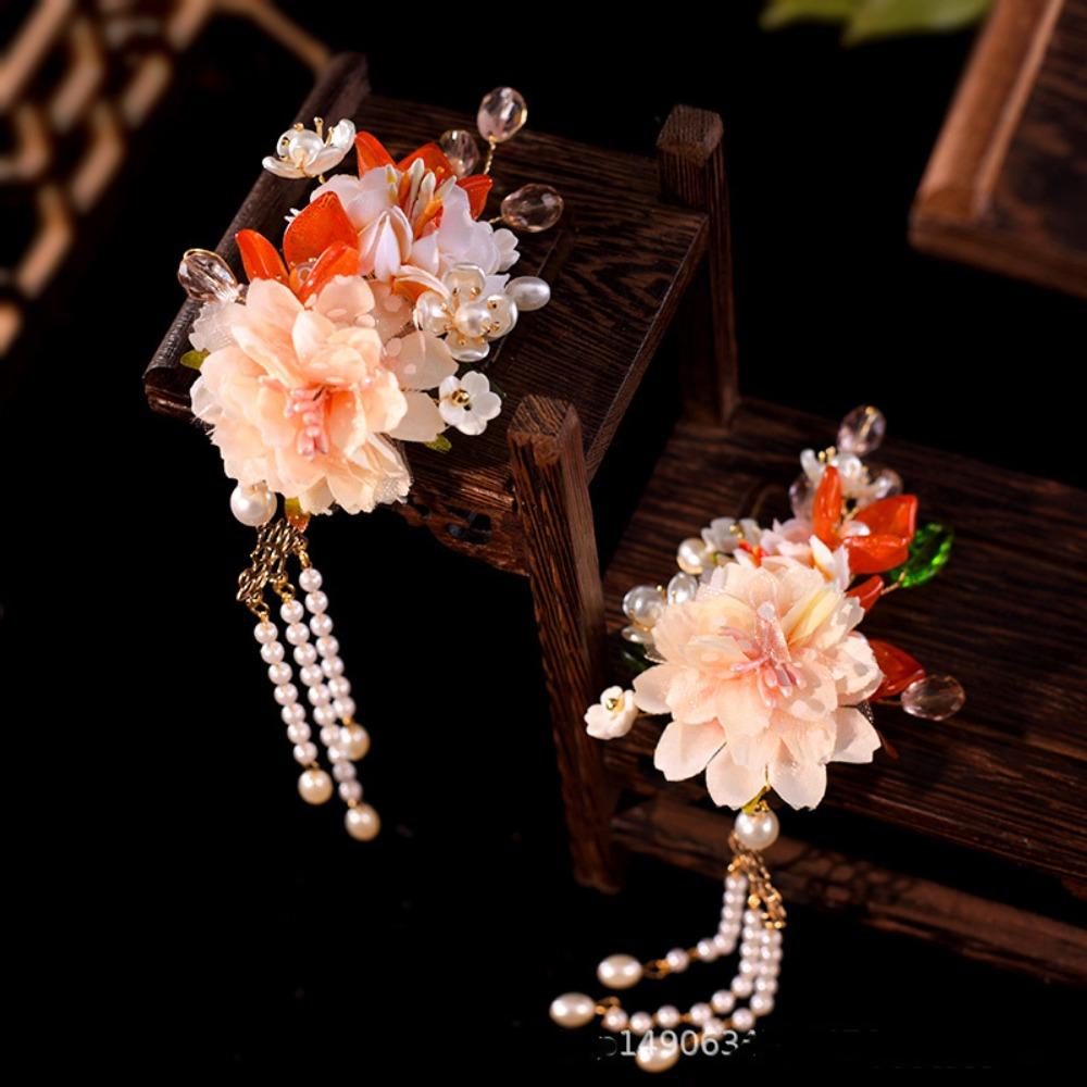 Tassel Floral Hair Stick Pearl Flower Hair Comb Elegant Tang Dynasty Hairpin Jewelry