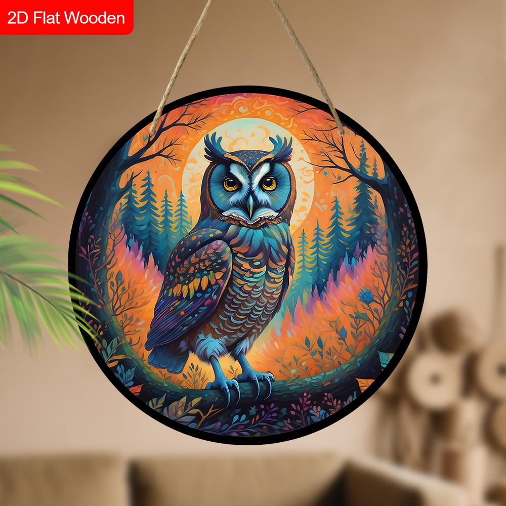 4 Different Styles of Russian Wooden Sign with Owls Pattern, Round Sign for Front Door, Wall Hanging Decor, Ideal Gift for Friend & Family