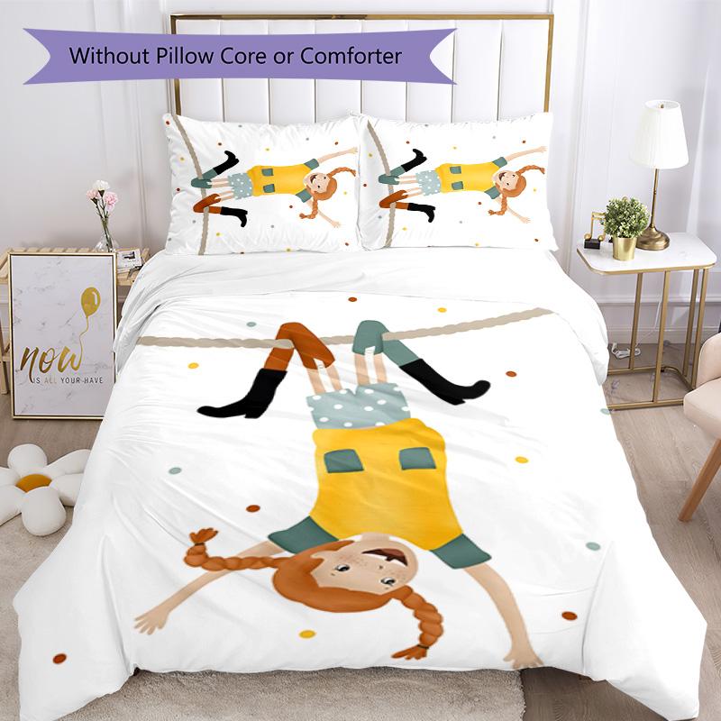 Pippi Longstocking 3pcs Bedding Set Duvet Cover Closure Includes 1 Duvet Cover & 2 Pillowcases for All Seasons Bedroom Home Dorm Decor