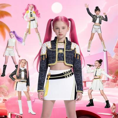 Девочки Дети Руми K-Pop Охотник на демонов Косплей Детский Черный Золотой Костюм Детская Маскировка Выступление Ролевая Игра Униформа Хэллоуин