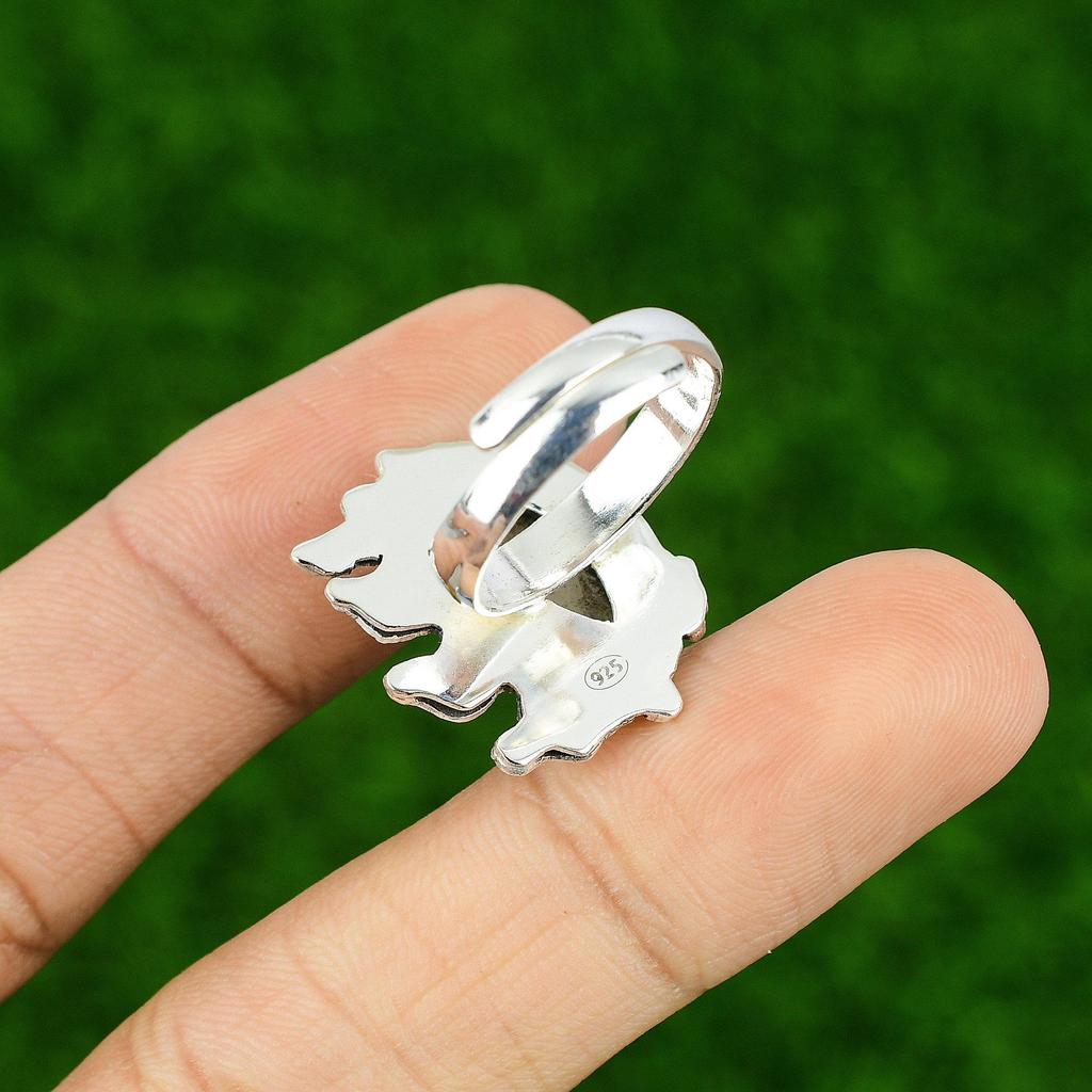 Natural Rainbow Moonstone Gemstone Stackable White Adjustable Ring 925 Silver